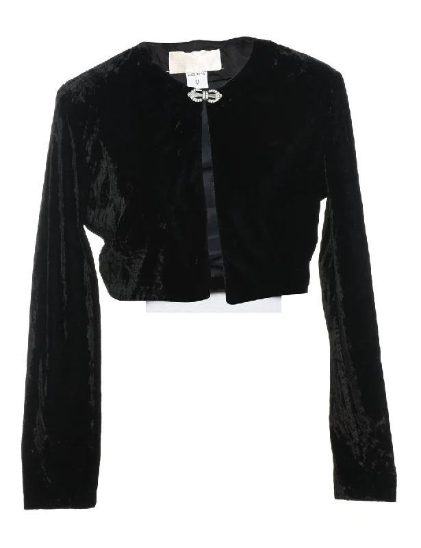 Cropped Black Velvet Evening Jacket - M Snapped Jacket Toggled Jacket Drawstring Jacket Cropped Black Velvet Evening Jacket - M Snapped Jacket Toggled Jacket Drawstring Jacket
