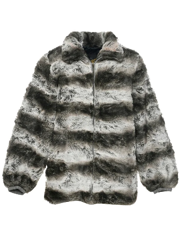 Multi-colour Faux Fur Jacket - M Welt Pockets Slit Pockets Flap Pockets