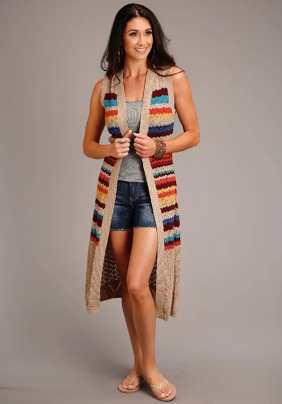 Stetson Sweater Knit Duster Vest Real Fur Shearling Chenille