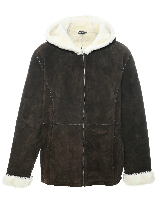 Dark Brown Faux Shearling Suede Jacket - XL Wool Jacket Cashmere Jacket Tweed Jacket