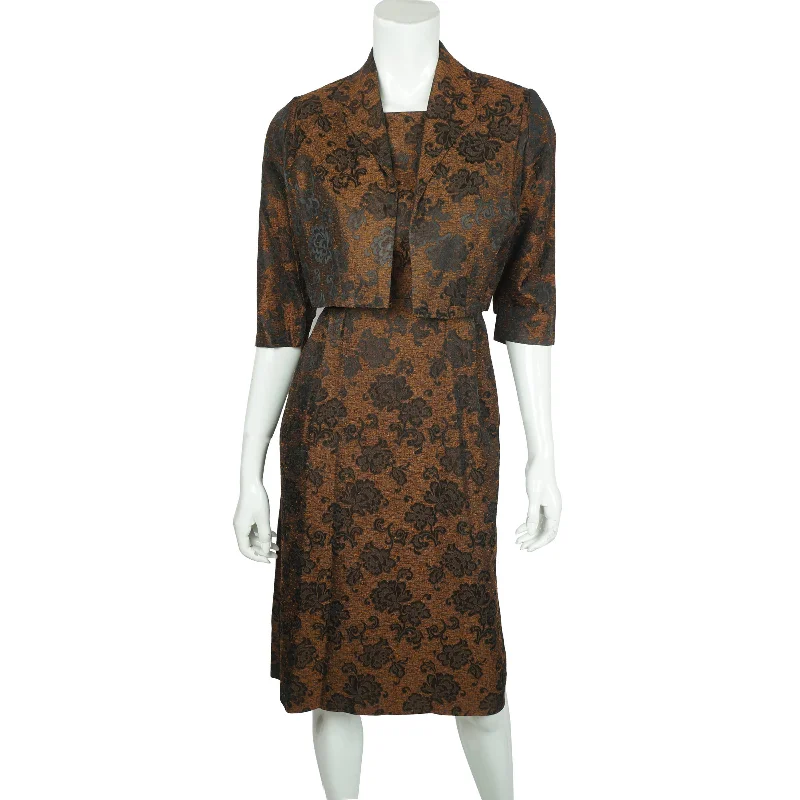 Vintage 50s Cocktail Dress w Jacket Floral Brocade Size L Welt Pockets Slit Pockets Flap Pockets Vintage 50s Cocktail Dress w Jacket Floral Brocade Size L Welt Pockets Slit Pockets Flap Pockets