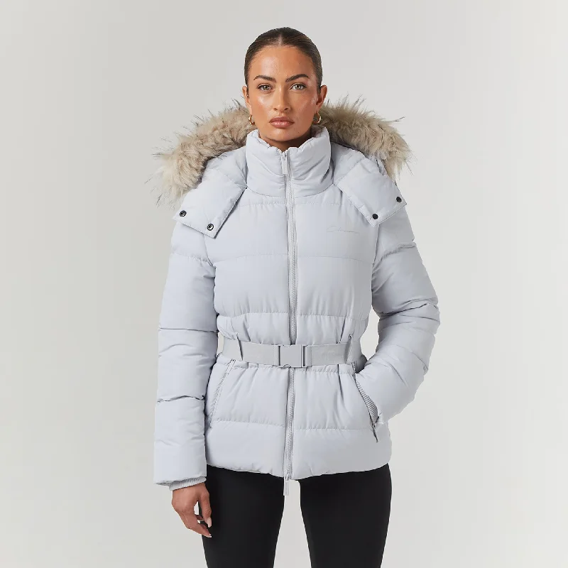 Belted Ski Jacket | Ice Grey Trench Coat Raincoat Waterproof Jacket