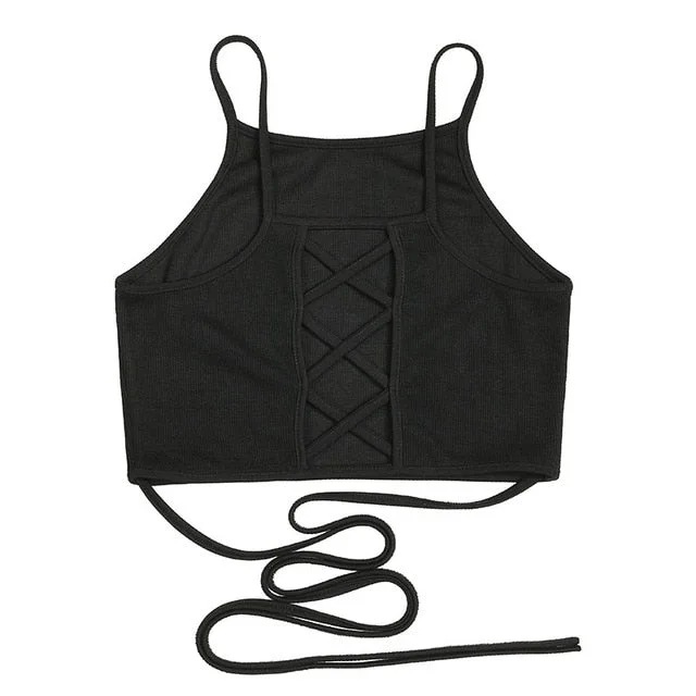 Grozavu Women's Sleeveless Lace-Up Crop Top