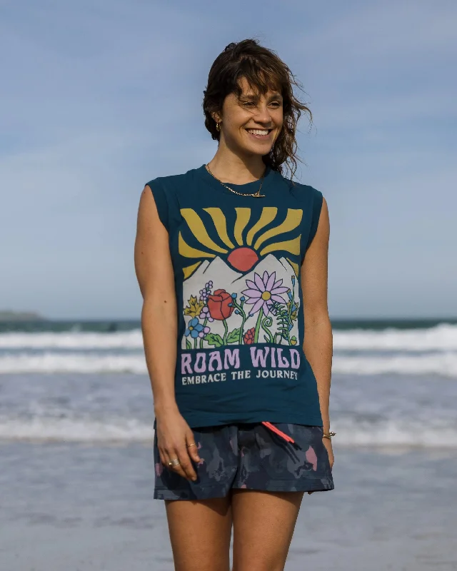 Roam Wild Recycled Cotton Tank Top - Tidal Blue