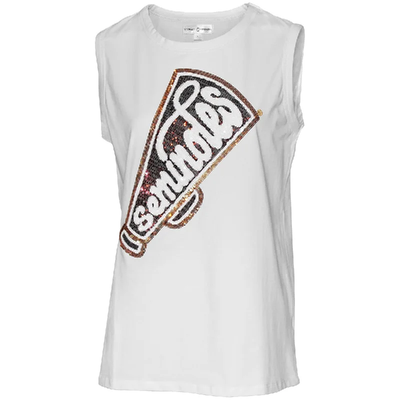 Stewart Simmons Women's Seminoles Megaphone Sequin Design Relaxed Muscle Tank - White