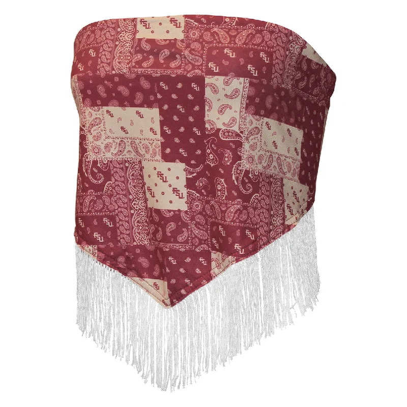 ZooZatz Women's Stacked FSU Paisley Design Fringe Tie-Back Top - Garnet/Gold