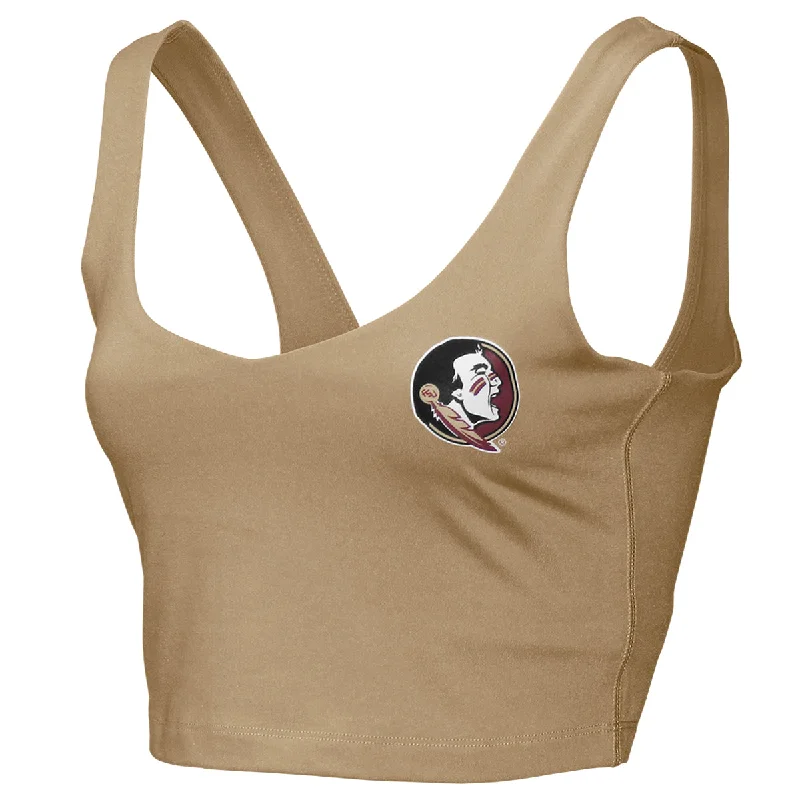 Zoozatz Women's Seminole Logo V-neck Crop Tank - Gold