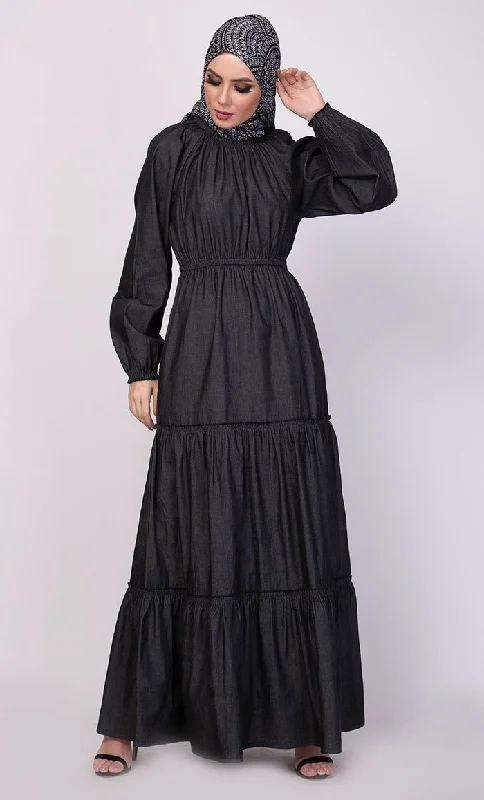 Multi Tiered Flared Abaya Dress