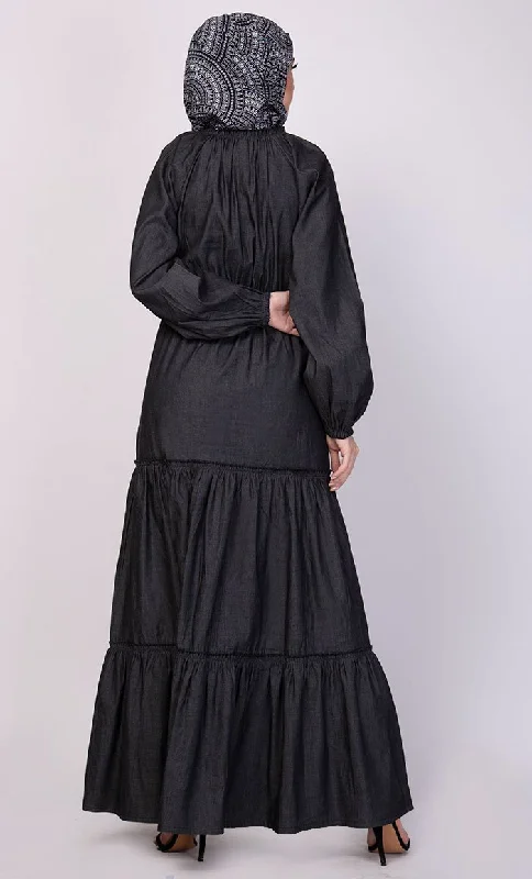 Multi Tiered Flared Abaya Dress