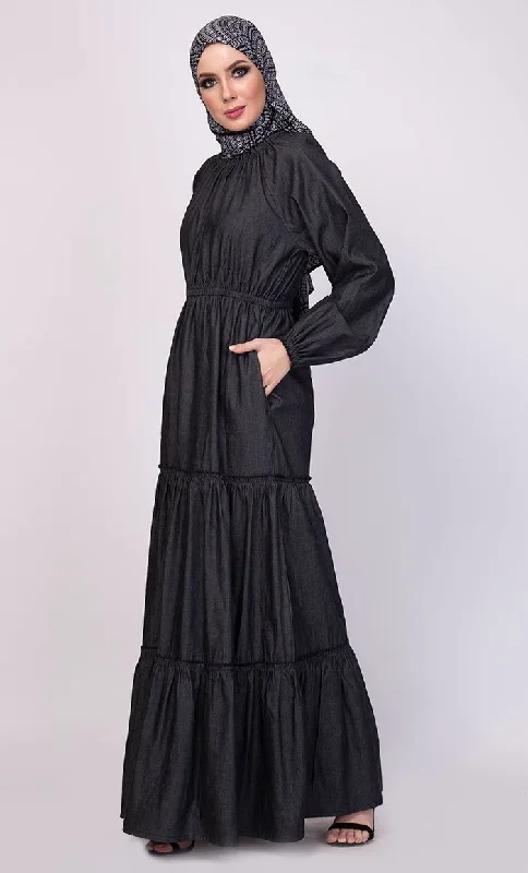 Multi Tiered Flared Abaya Dress