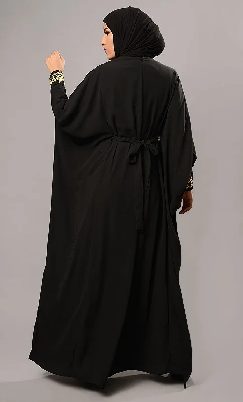 Gold Brocade Detail Kaftan Style Abaya Dress