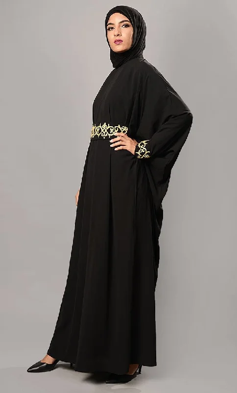 Gold Brocade Detail Kaftan Style Abaya Dress