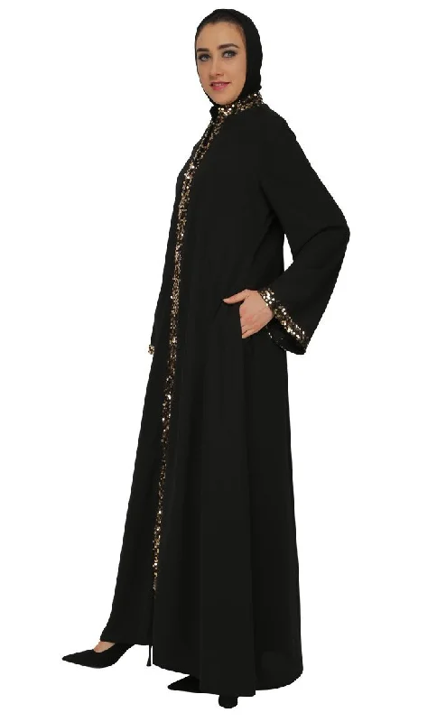 Beautiful Front Embroidered Sequin Abaya Dress