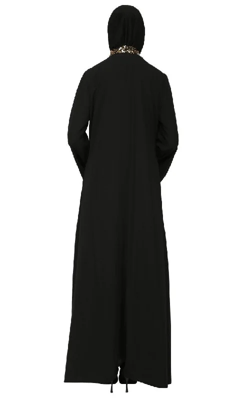 Beautiful Front Embroidered Sequin Abaya Dress