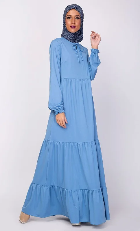 Multi Tiered Flared Abaya Dress