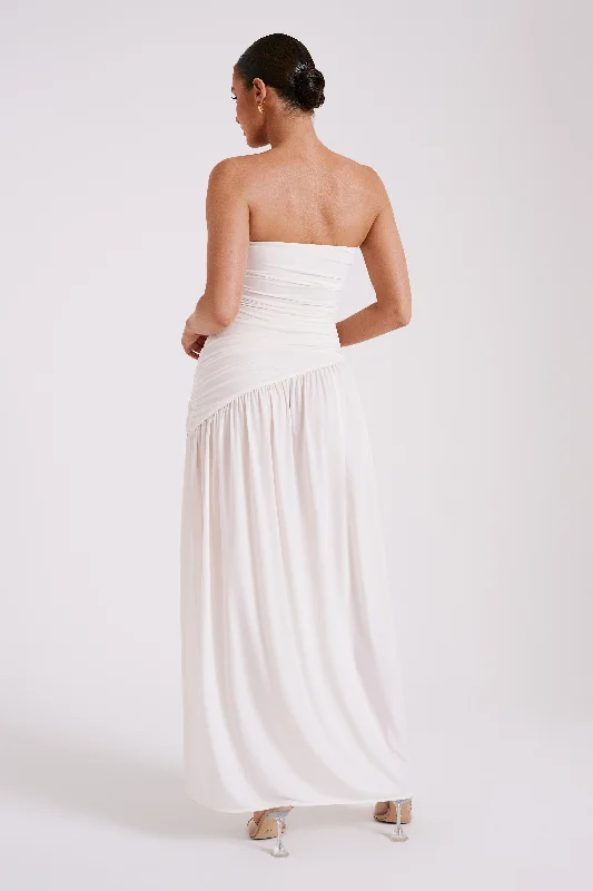 Bex Strapless Slinky Maxi Dress With Split - Ivory