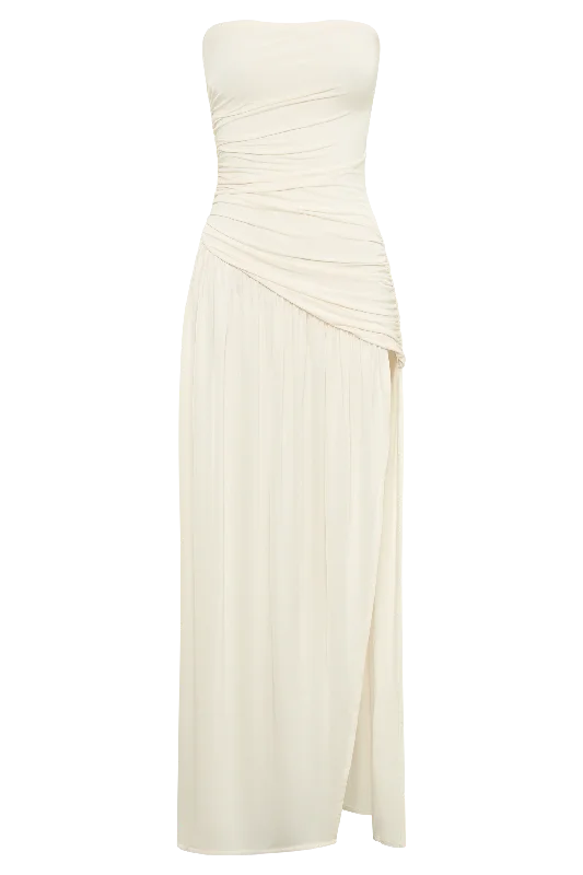 Bex Strapless Slinky Maxi Dress With Split - Ivory