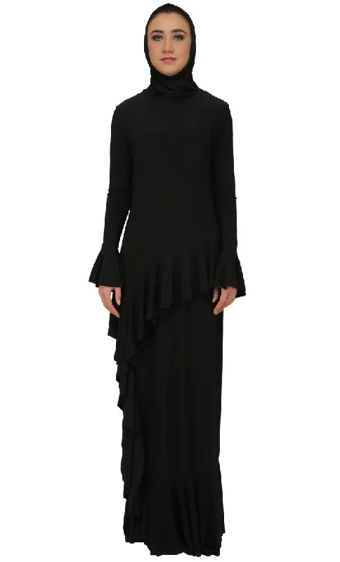 Ruffled Panel Modest Wear Abaya Dress