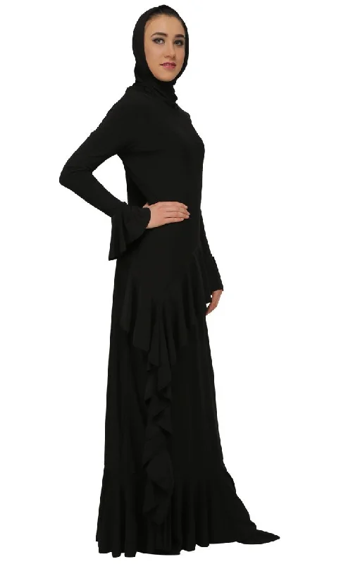 Ruffled Panel Modest Wear Abaya Dress