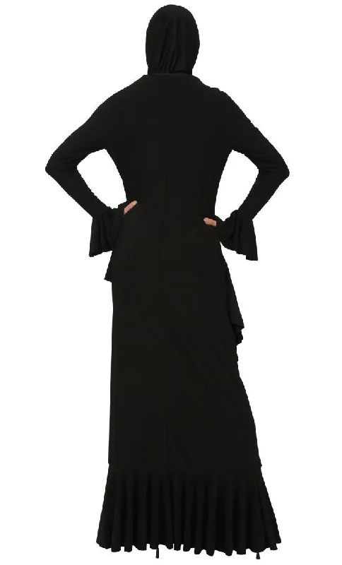 Ruffled Panel Modest Wear Abaya Dress