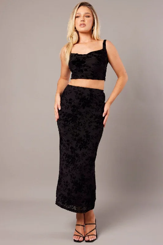 Black Maxi Skirt Burn Out