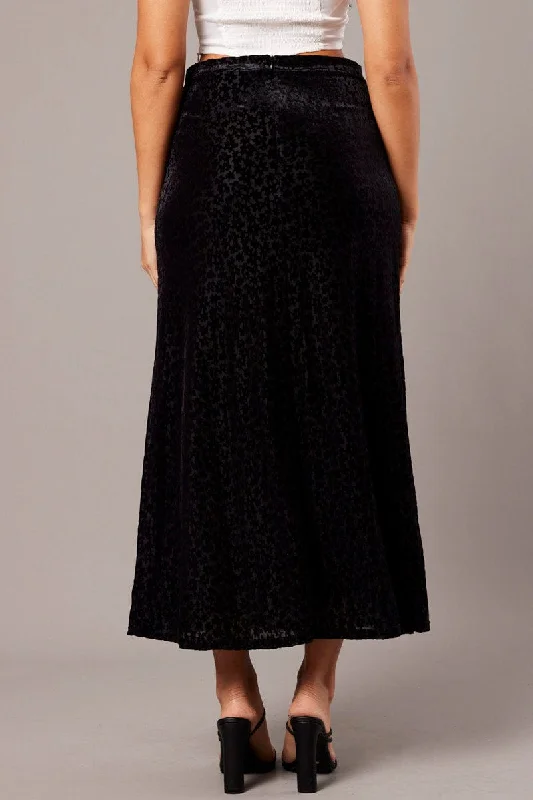 Black Maxi Skirt Mid Rise Burn Out