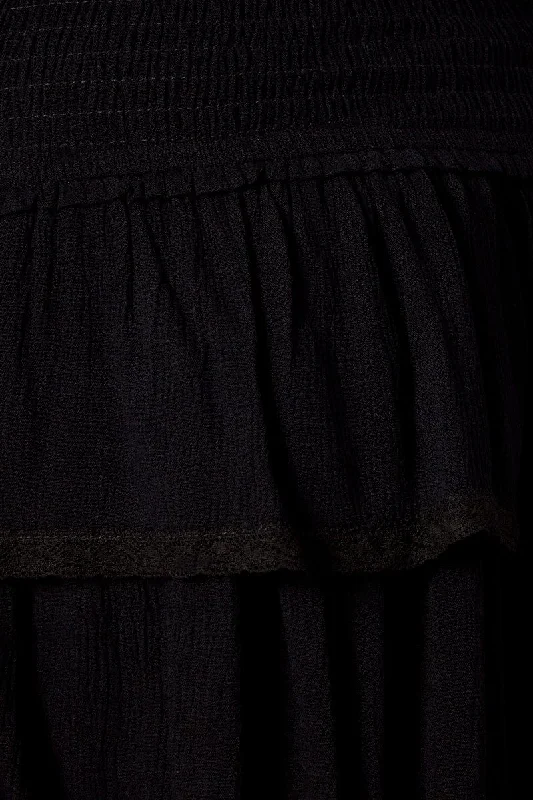 Black Skater Skirt Smocking Waist Mini