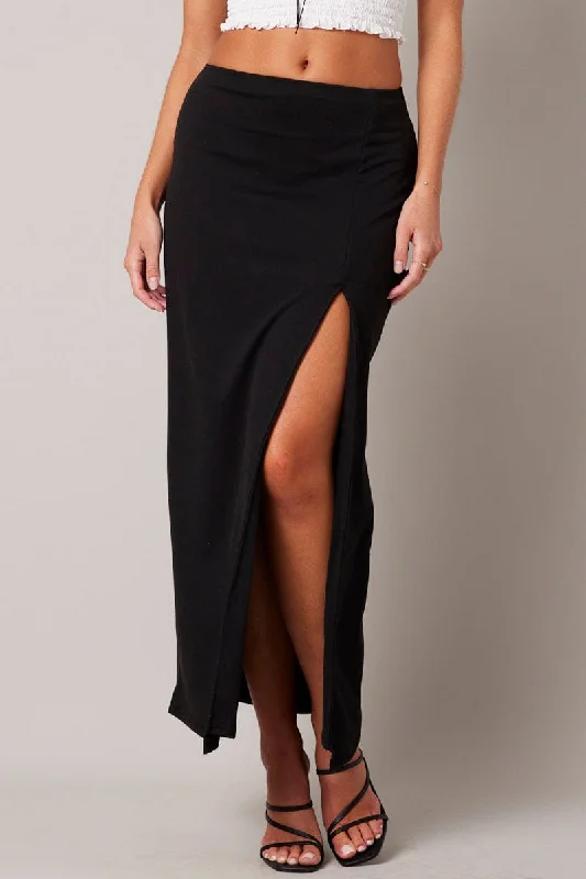 Black Supersoft Skirt Front Split Double Layer