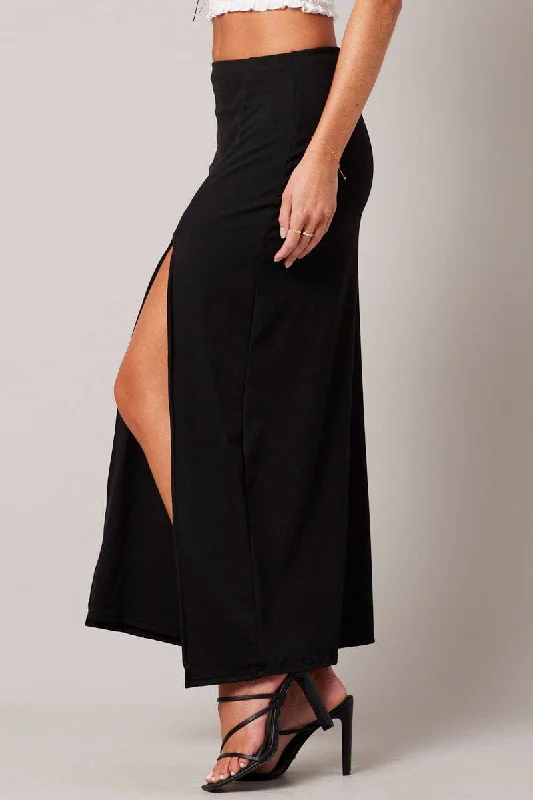 Black Supersoft Skirt Front Split Double Layer