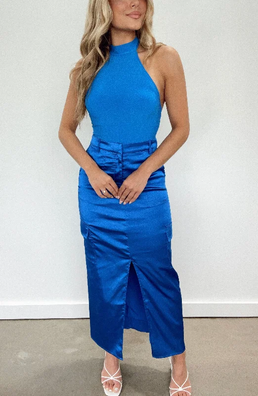 Blue Satin Cargo Skirt