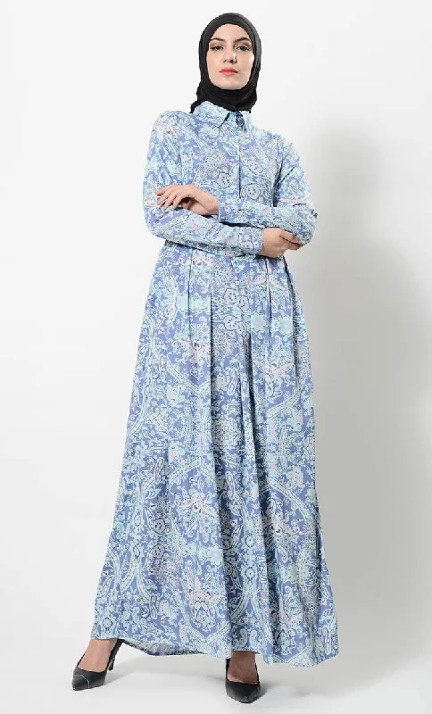 Printed Shirt Style Casual Everyday Abaya Dress