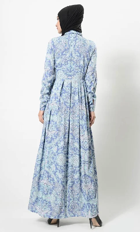 Printed Shirt Style Casual Everyday Abaya Dress