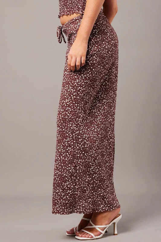 Brown Ditsy Slip Skirt Maxi