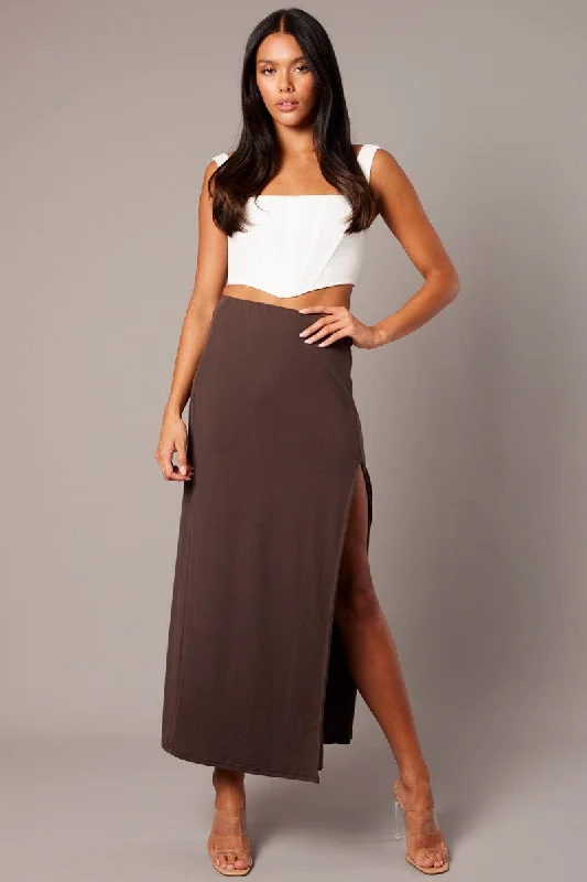 Brown Supersoft Skirt Front Split Double Layer