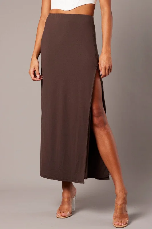 Brown Supersoft Skirt Front Split Double Layer