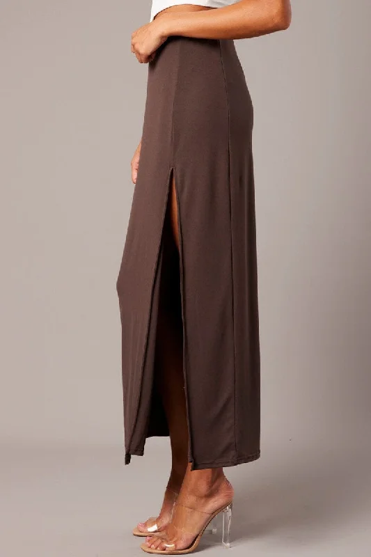 Brown Supersoft Skirt Front Split Double Layer