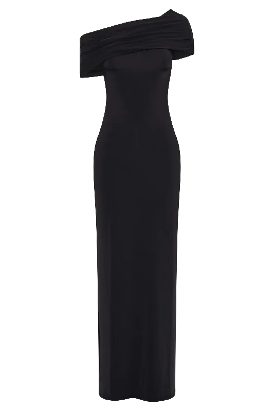 Cassandra Off Shoulder Slinky Maxi Dress - Black