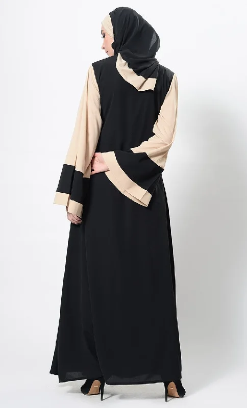 Color Block Wrap Around Abaya Dress And Hijab Set