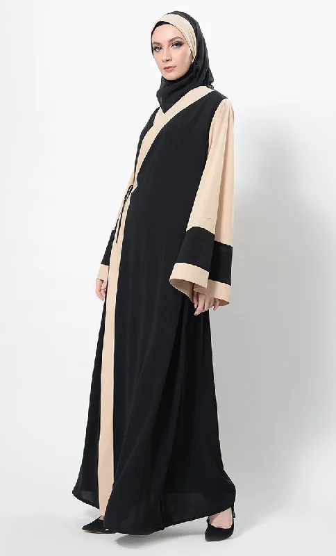 Color Block Wrap Around Abaya Dress And Hijab Set