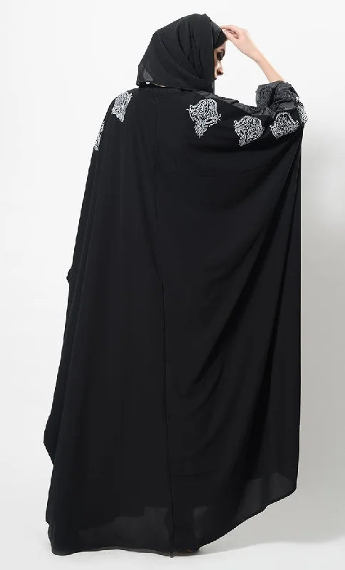 Embroidered Motifs Kimono Abaya  And Hijab Set