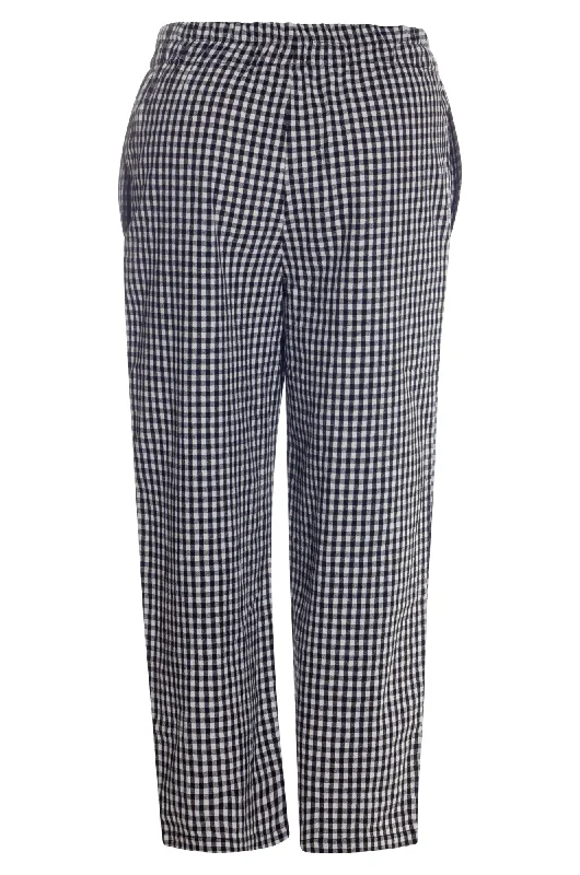 Cotton Linen Checks Mid Calf Pants | BLACK/WHITE | 4081AR