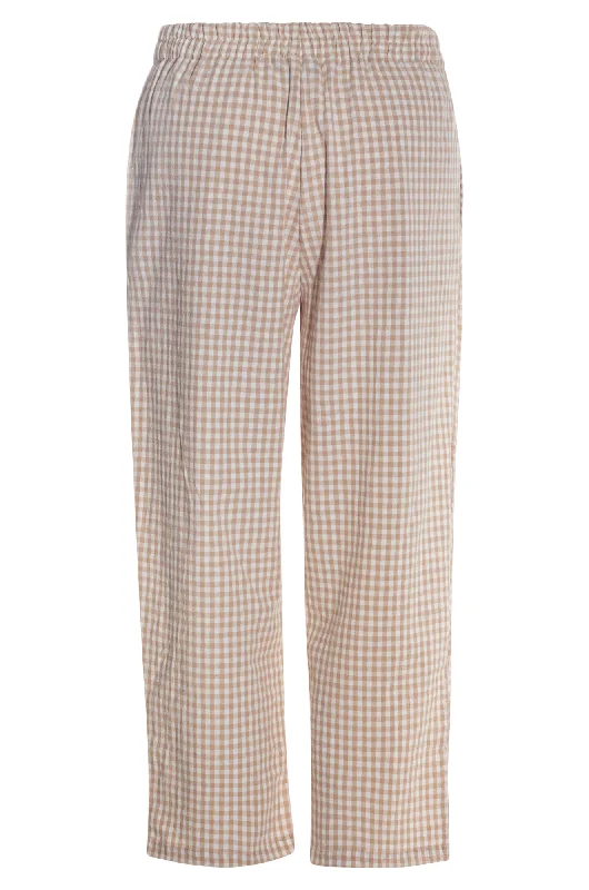 Cotton Linen Checks Mid Calf Pants | Natural/White | 4081AR