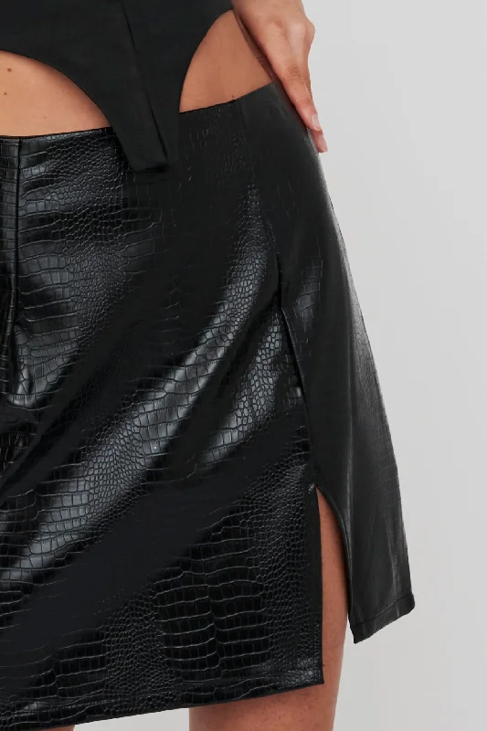 Darwin Embossed Mini Skirt Black