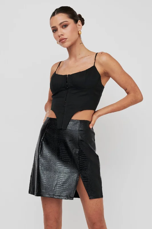 Darwin Embossed Mini Skirt Black