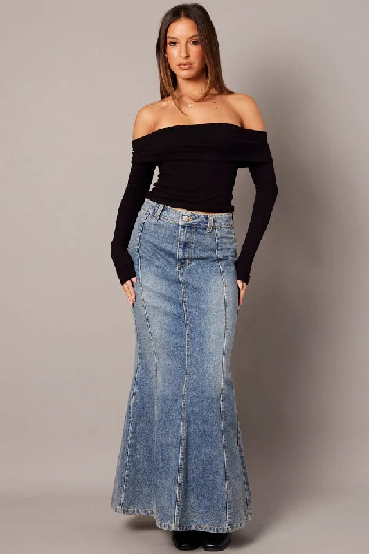 Denim Maxi Skirt High Rise