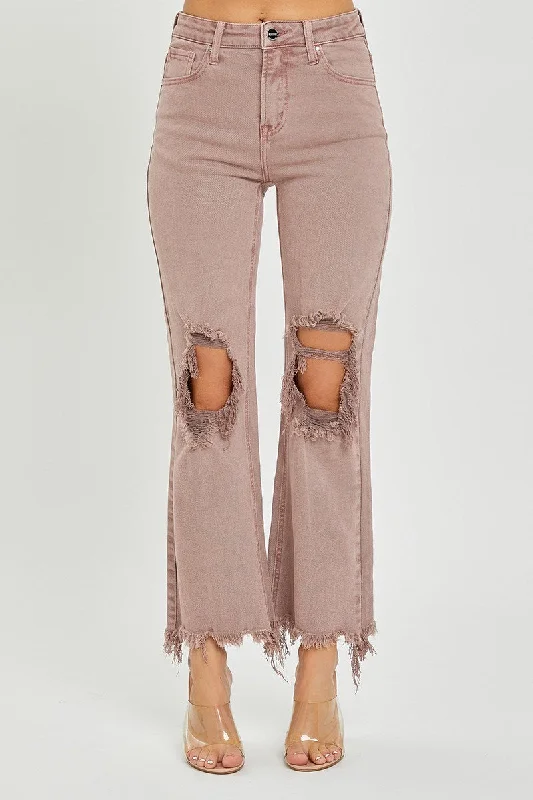 Distressed Straight Leg Mauve Jeans