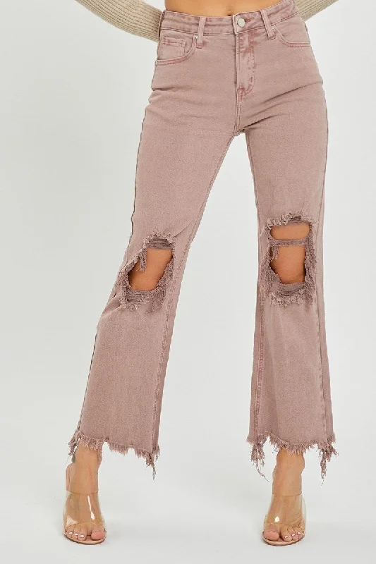 Distressed Straight Leg Mauve Jeans