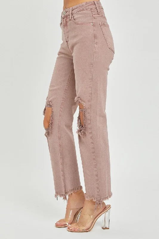 Distressed Straight Leg Mauve Jeans