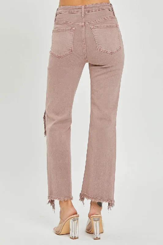 Distressed Straight Leg Mauve Jeans