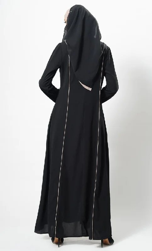 Two Tone Flared Panels Abaya Dress And Hijab Set